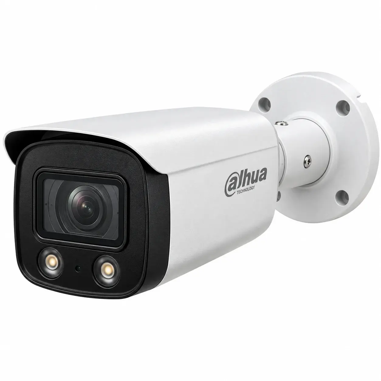 Dahua white bullet camera with two warm-light LEDs and sun shield