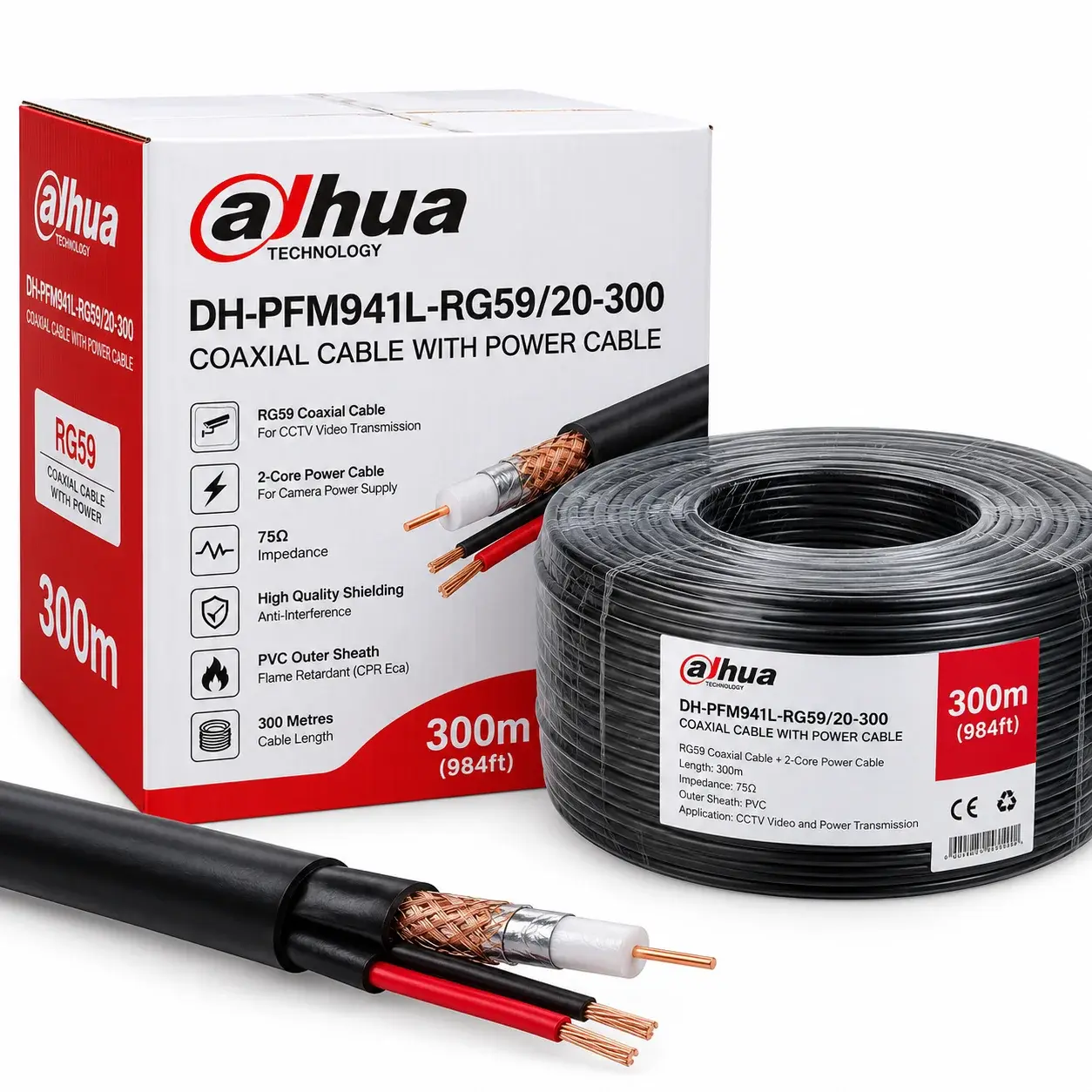 Dahua DH-PFM941L-RG59/20-300 coaxial cable with power, 300 m