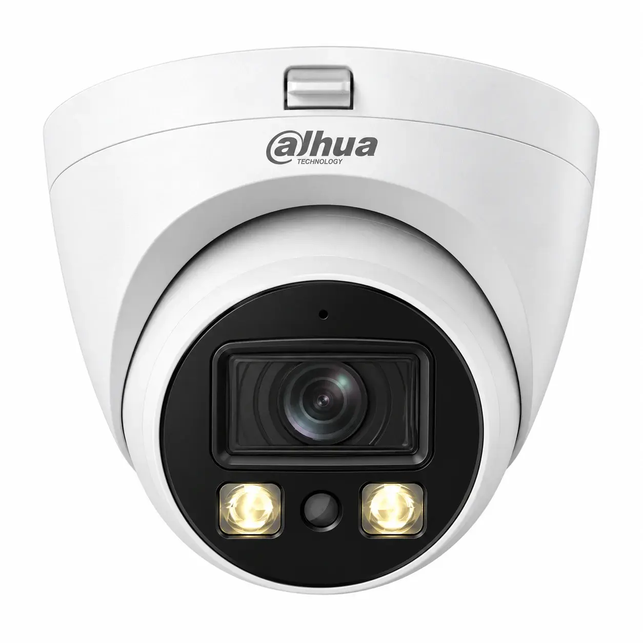 Dahua turret camera with twin warm-light LEDs and centre sensor, front view